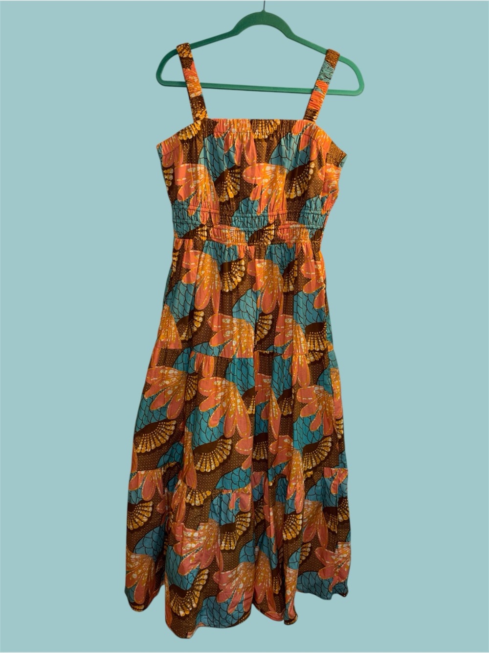 Cleobella Orange & Teal Patterned Sleeveless Tiered Jolene Ankle Dress